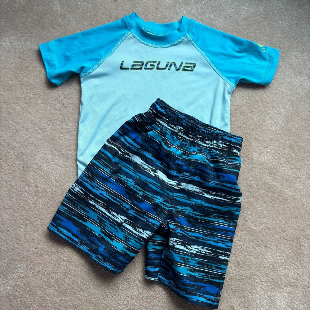 3T boys swim trunks & rash guard